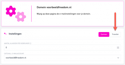 Gekoppeld domein verhuizen, transfer knop mijnfreedom omgeving
