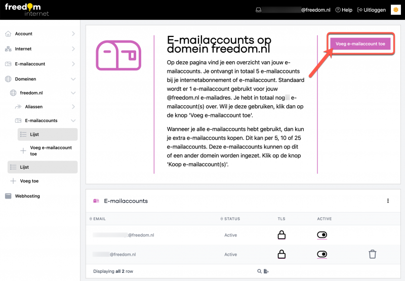 Hoe maak ik een e-mailadres/mailbox aan op een domein? | Freedom Helpdesk